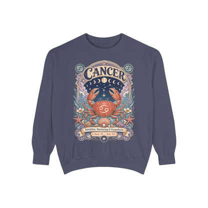 Cancer Zodiac Garment-Dyed Sweatshirt – Mystic Crab Artwork