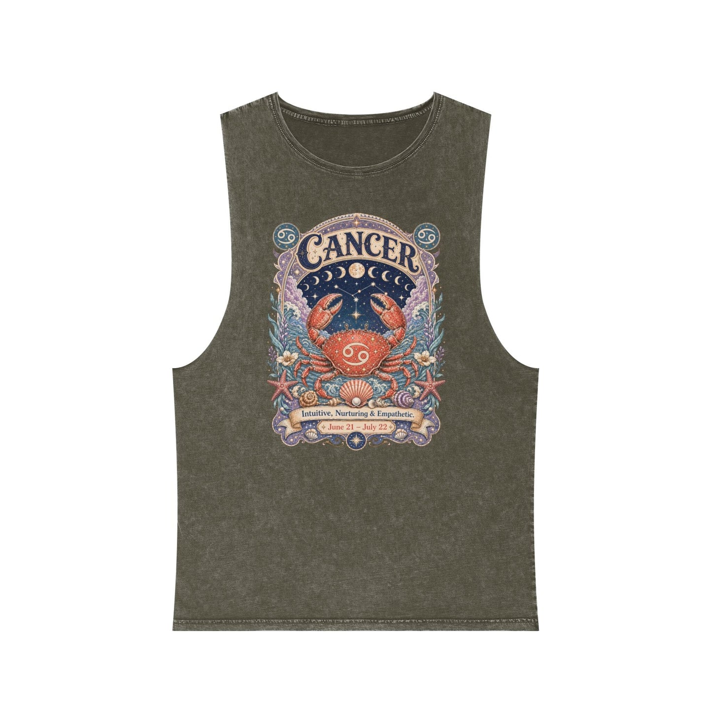 Cancer Zodiac Stonewash Tank Top – Cosmic Crab Artwork