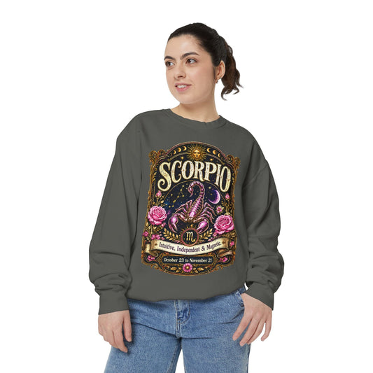 Scorpio Zodiac Garment-Dyed Sweatshirt – Mystic Scorpion Artwork