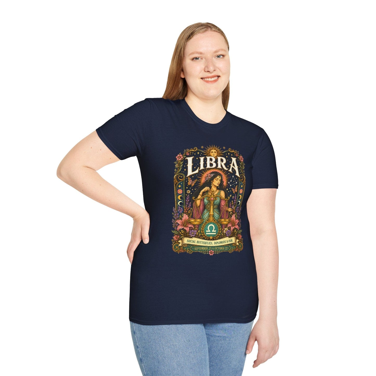 Libra Zodiac Softstyle T-Shirt – Celestial Scales Artwork