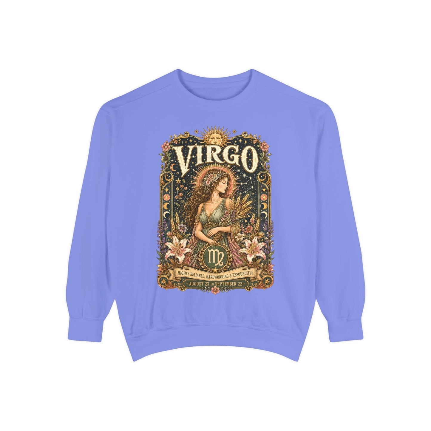 Virgo Zodiac Garment-Dyed Sweatshirt – Mystic Maiden Artwork