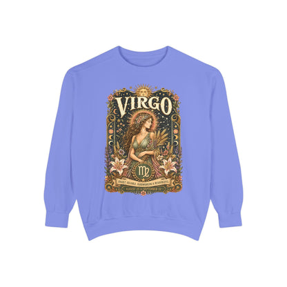 Virgo Zodiac Garment-Dyed Sweatshirt – Mystic Maiden Artwork