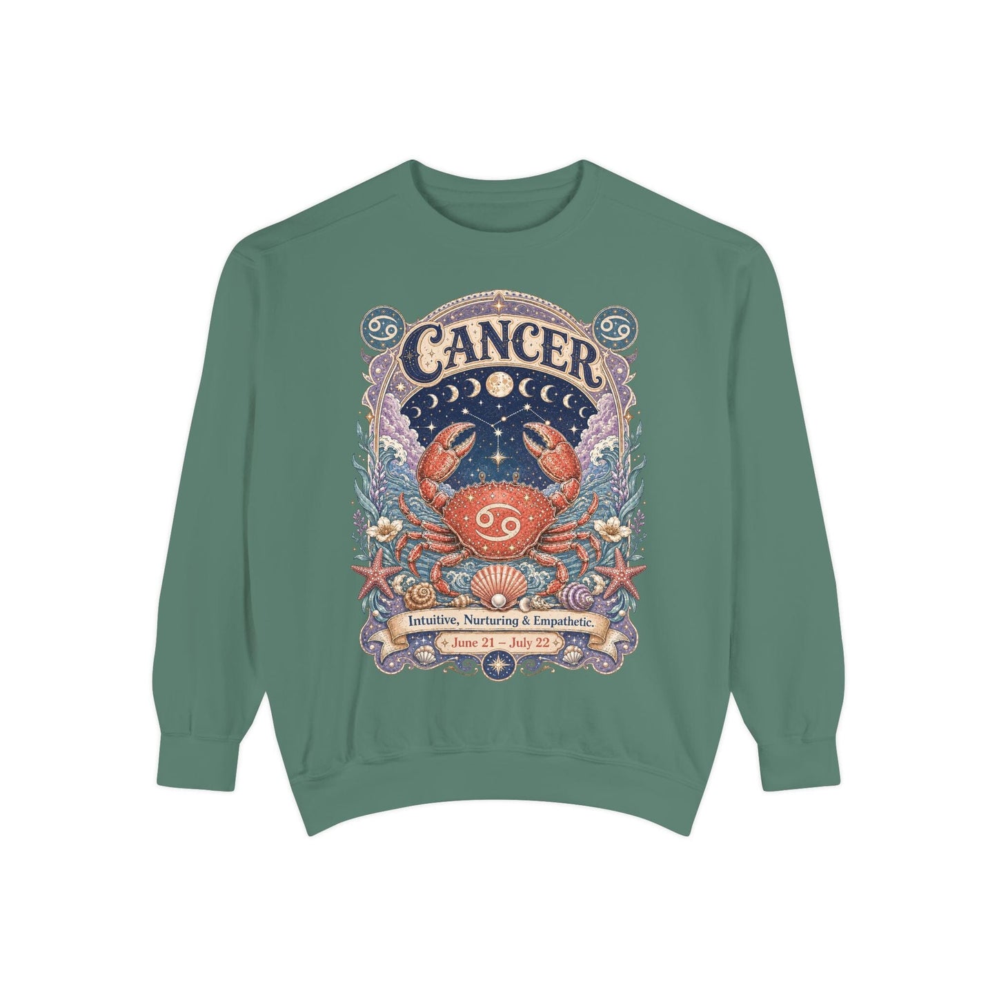 Cancer Zodiac Garment-Dyed Sweatshirt – Mystic Crab Artwork