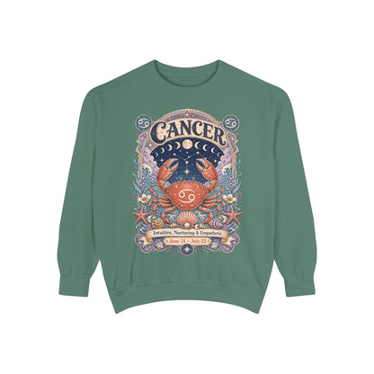 Cancer Zodiac Garment-Dyed Sweatshirt – Mystic Crab Artwork