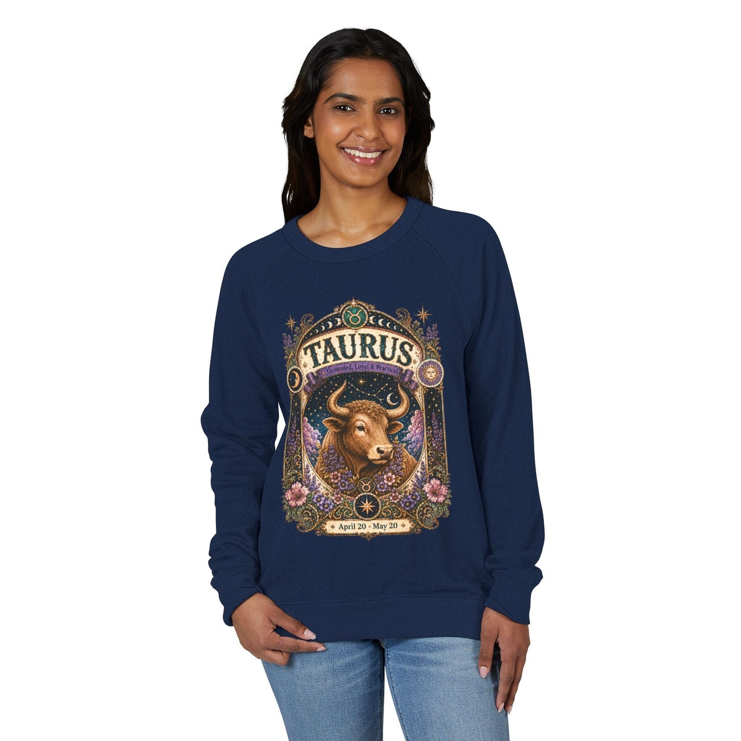 Taurus Zodiac Raglan Sweatshirt – Ethereal Bull Artwork