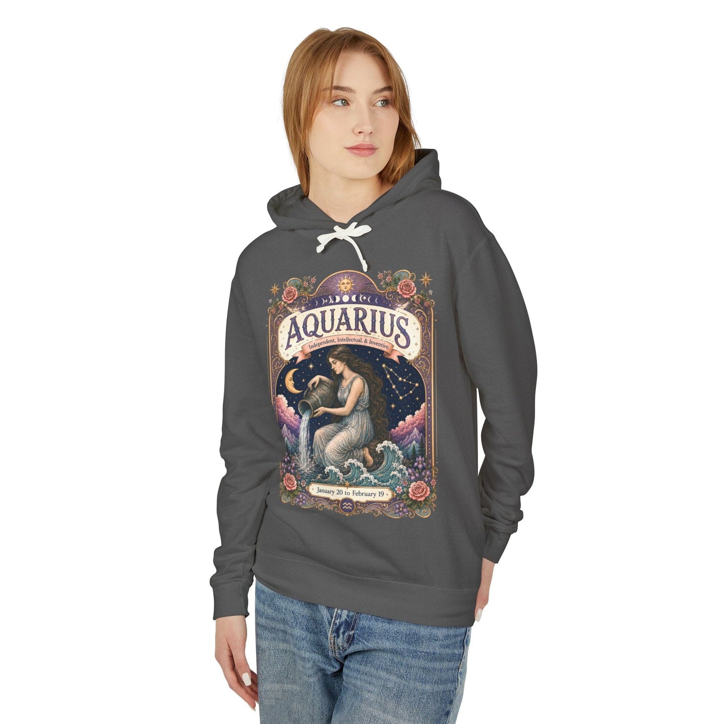 Aquarius Zodiac Hooded Sweatshirt – Enchanted Water Bearer Artwork