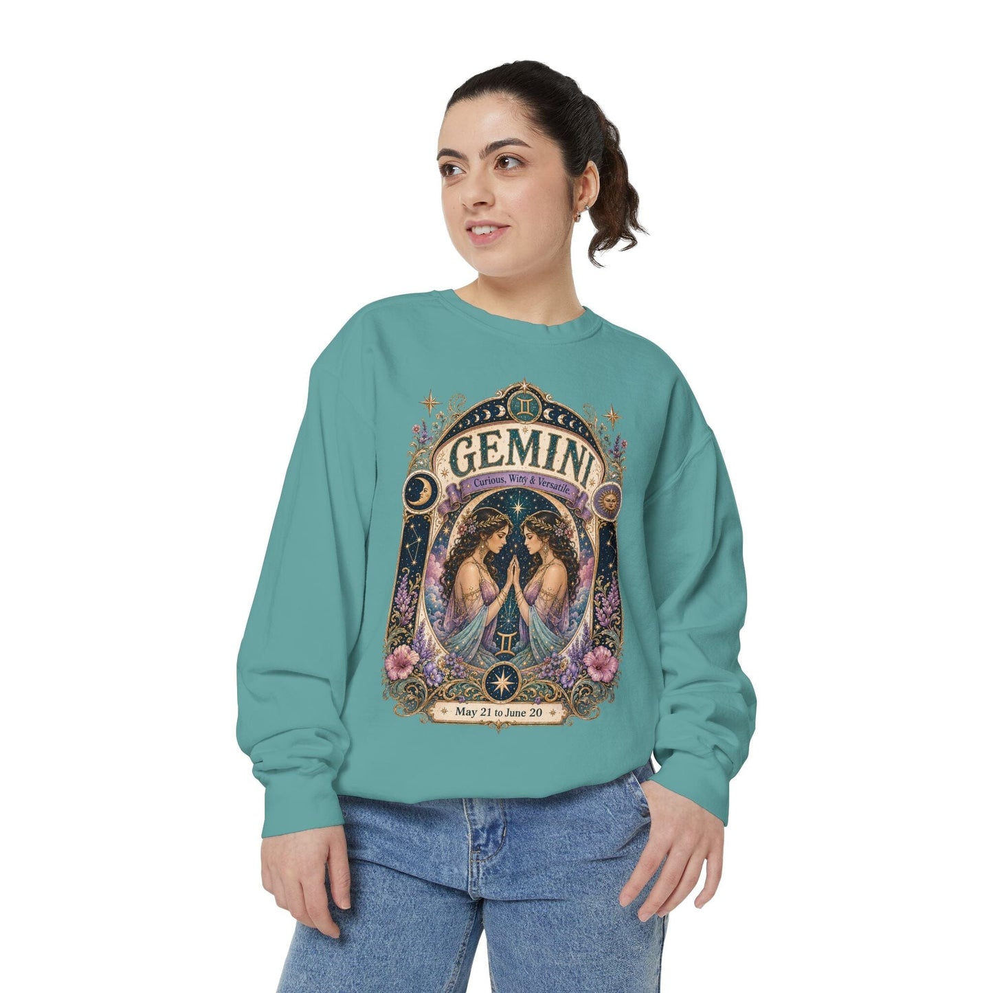 Gemini Zodiac Garment-Dyed Sweatshirt – Mystic Twins Artwork