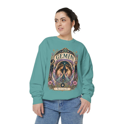 Gemini Zodiac Garment-Dyed Sweatshirt – Mystic Twins Artwork