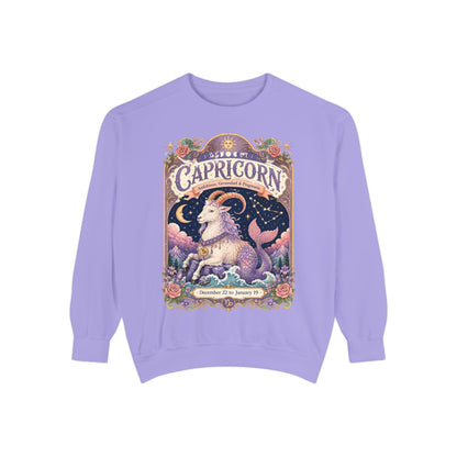 Capricorn Zodiac Garment-Dyed Sweatshirt – Mystic Sea Goat Artwork