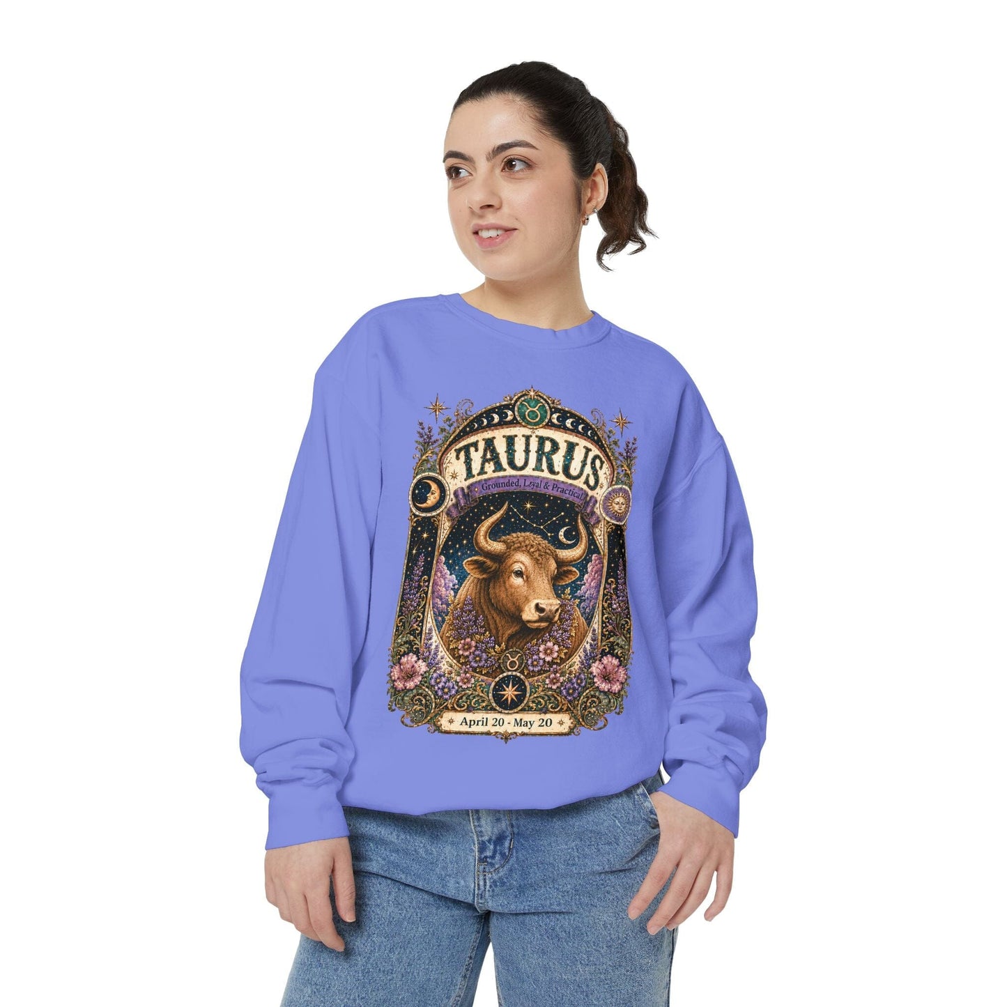 Taurus Zodiac Garment-Dyed Sweatshirt – Mystic Bull Artwork