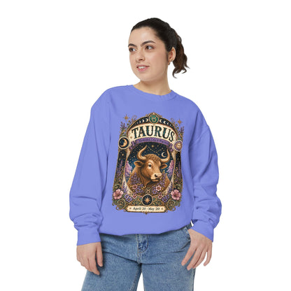 Taurus Zodiac Garment-Dyed Sweatshirt – Mystic Bull Artwork