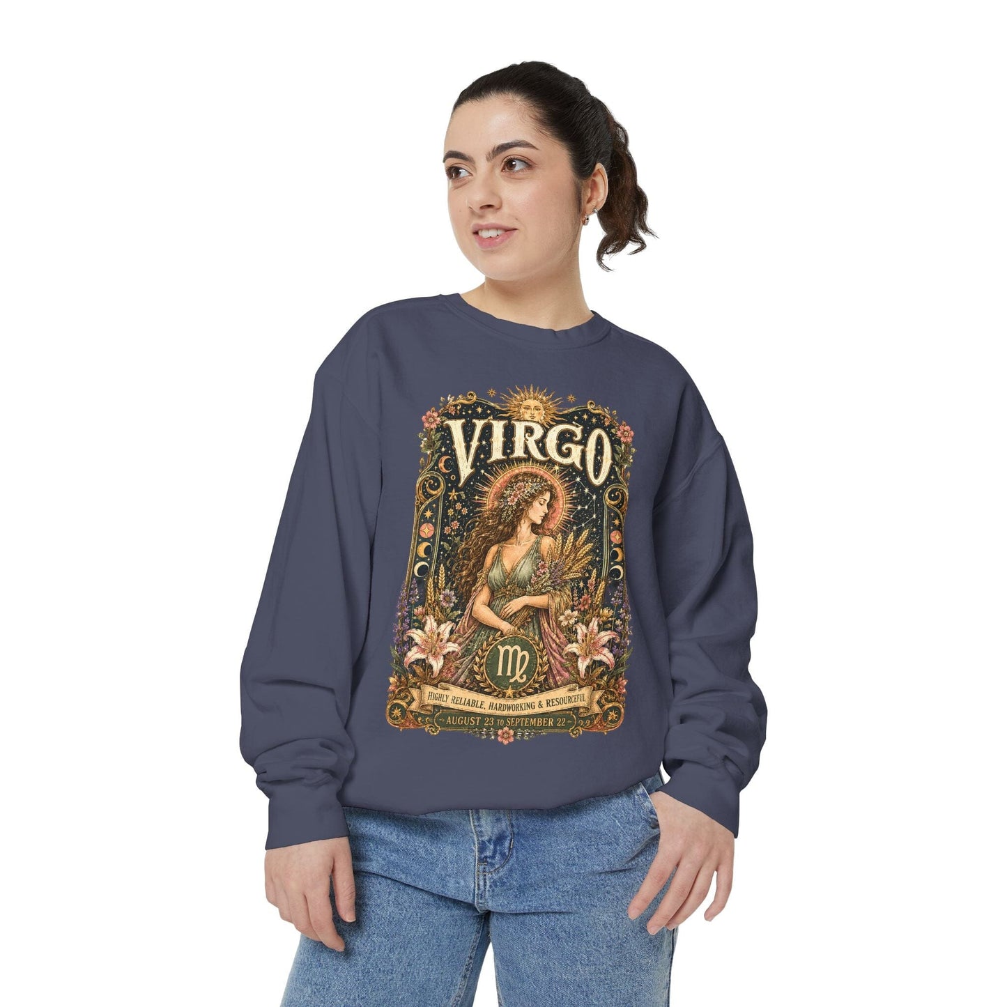 Virgo Zodiac Garment-Dyed Sweatshirt – Mystic Maiden Artwork