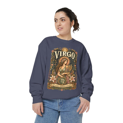 Virgo Zodiac Garment-Dyed Sweatshirt – Mystic Maiden Artwork