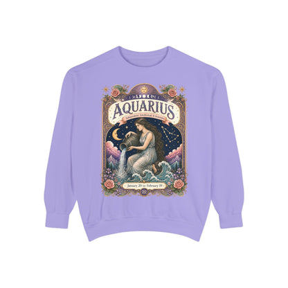 Aquarius Zodiac Garment-Dyed Sweatshirt – Mystic Water Bearer Artwork