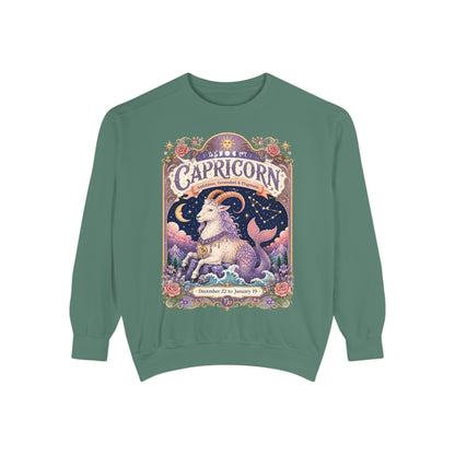 Capricorn Zodiac Garment-Dyed Sweatshirt – Mystic Sea Goat Artwork