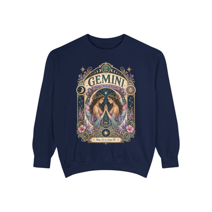 Gemini Zodiac Garment-Dyed Sweatshirt – Mystic Twins Artwork