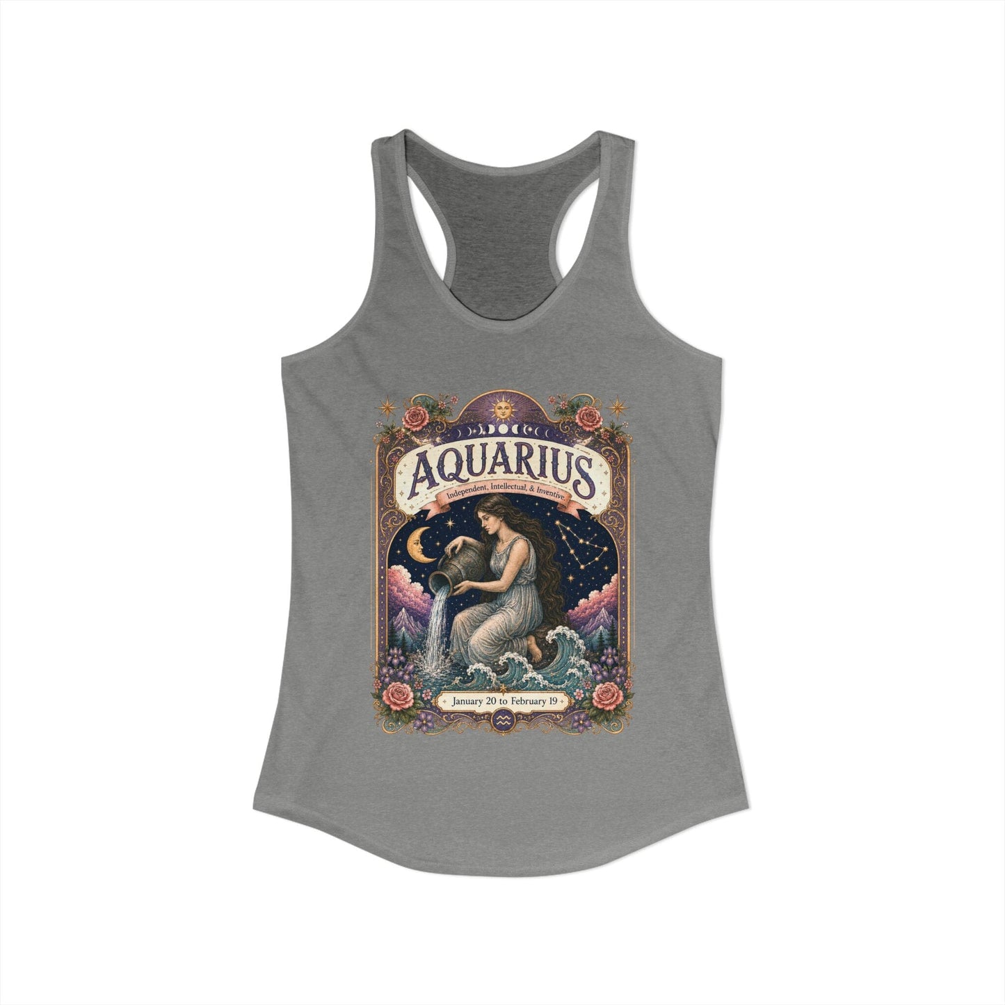 Aquarius Zodiac Women's Racerback Tank – Ornate Water Bearer Artwork