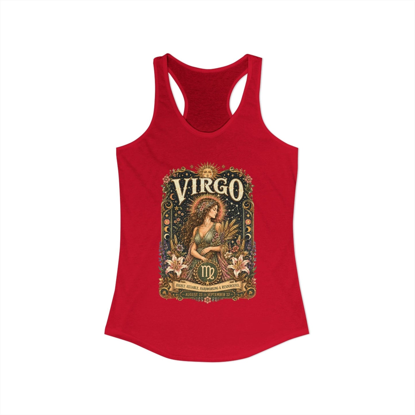 Virgo Zodiac Women's Racerback Tank – Ornate Maiden Artwork