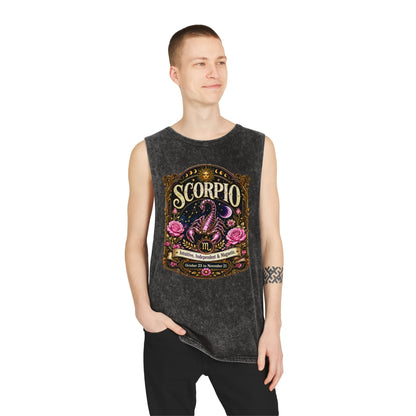 Scorpio Zodiac Stonewash Tank Top – Cosmic Scorpion Artwork