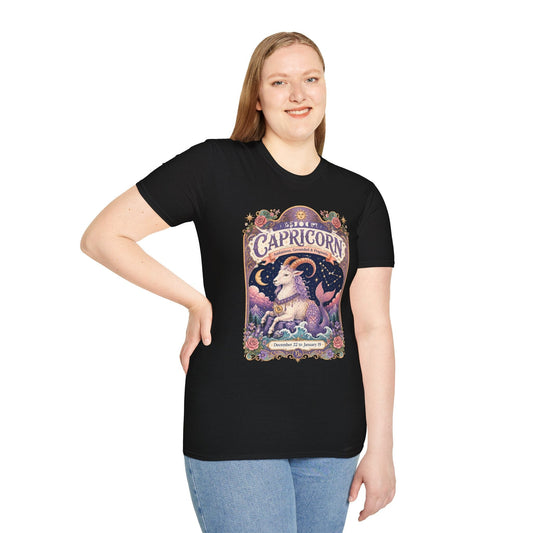 Capricorn Zodiac Softstyle T-Shirt – Celestial Sea Goat Artwork