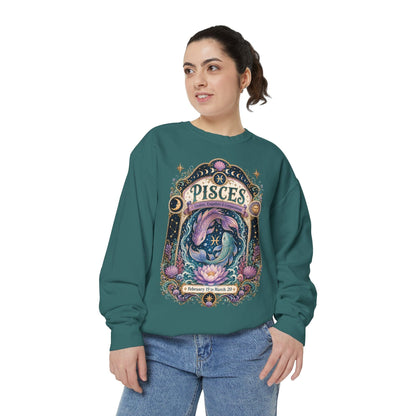 Pisces Zodiac Garment-Dyed Sweatshirt – Mystic Fish Artwork