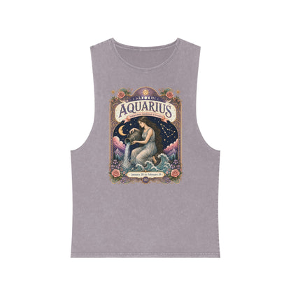 Aquarius Zodiac Stonewash Tank Top – Cosmic Water Bearer Artwork