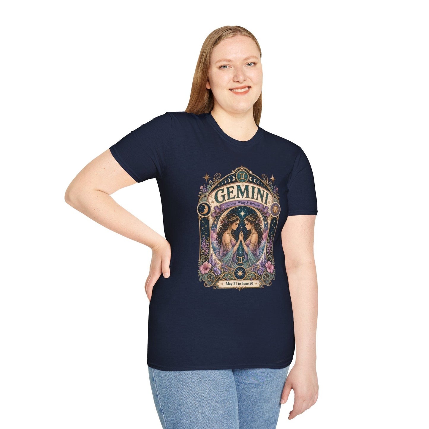 Gemini Zodiac Softstyle T-Shirt – Celestial Twins Artwork