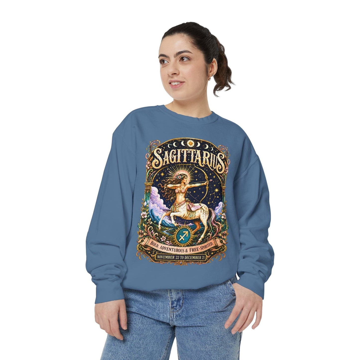 Sagittarius Zodiac Garment-Dyed Sweatshirt – Mystic Archer Artwork