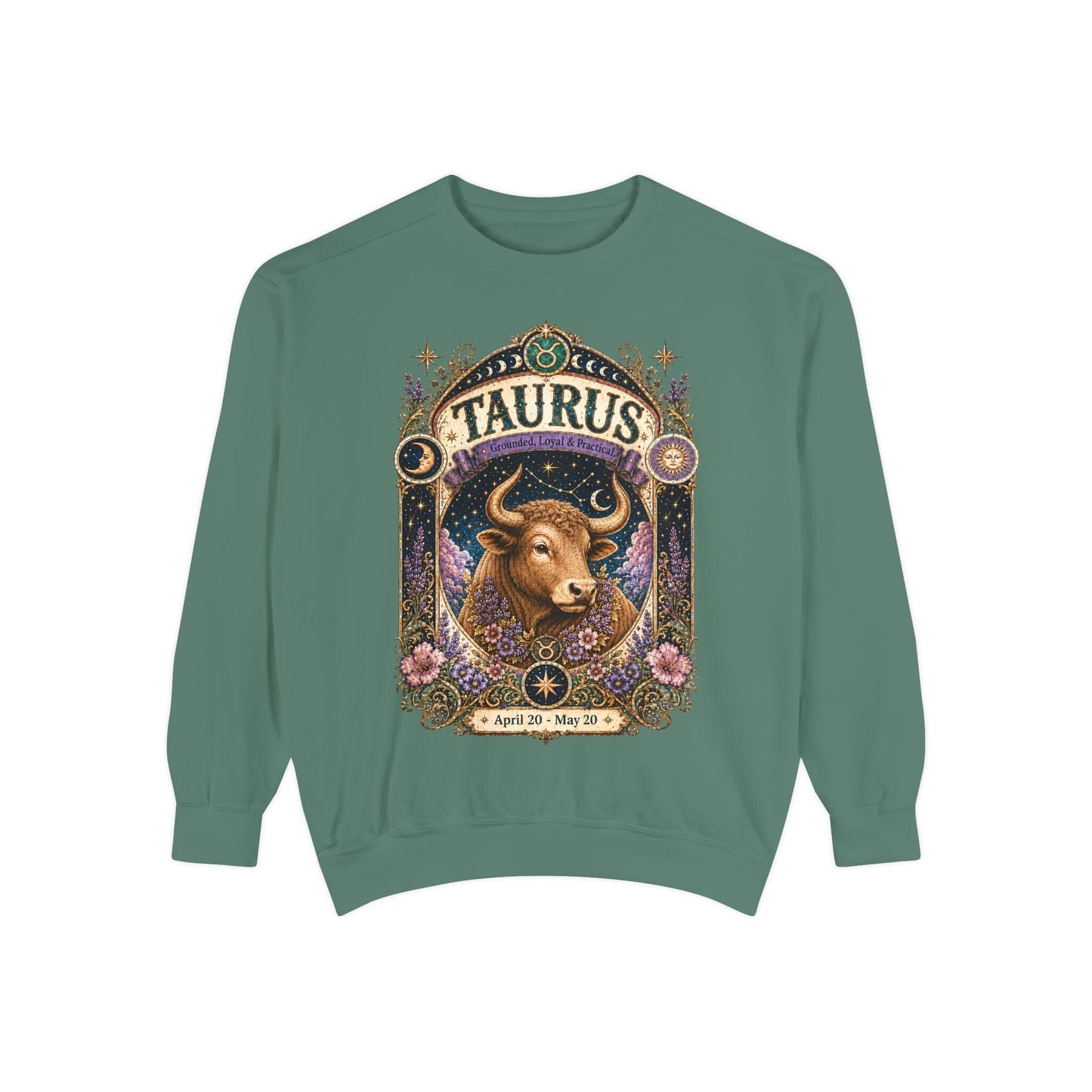 Taurus Zodiac Garment-Dyed Sweatshirt – Mystic Bull Artwork