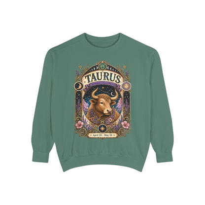 Taurus Zodiac Garment-Dyed Sweatshirt – Mystic Bull Artwork