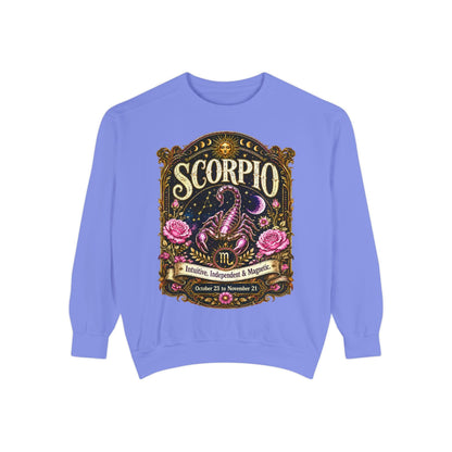 Scorpio Zodiac Garment-Dyed Sweatshirt – Mystic Scorpion Artwork