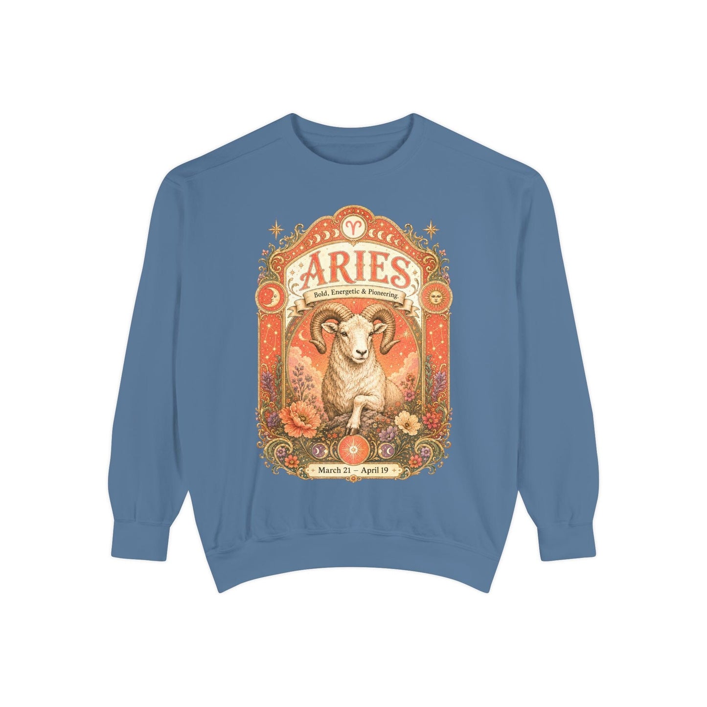 Aries Zodiac Garment-Dyed Sweatshirt – Mystic Ram Artwork