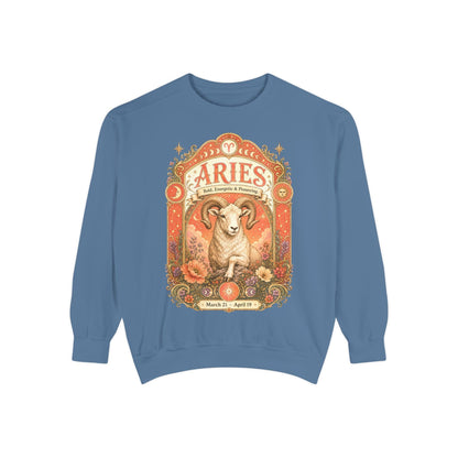 Aries Zodiac Garment-Dyed Sweatshirt – Mystic Ram Artwork