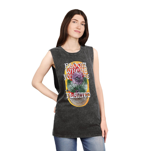 Bloom Where You Are Planted - Unisex Stonewash Tank Top