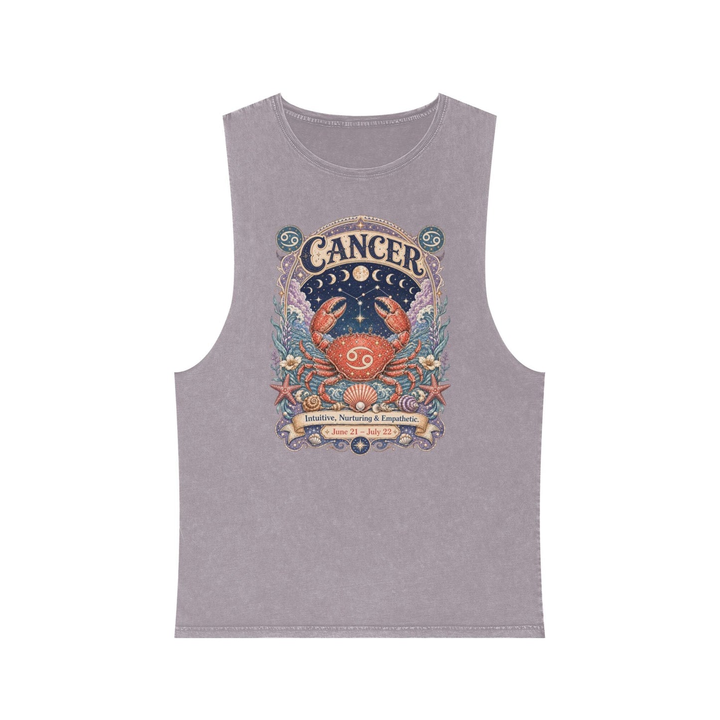 Cancer Zodiac Stonewash Tank Top – Cosmic Crab Artwork