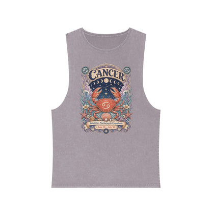 Cancer Zodiac Stonewash Tank Top – Cosmic Crab Artwork
