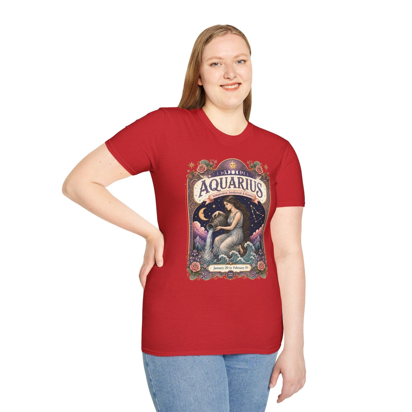 Aquarius Zodiac Softstyle T-Shirt – Celestial Water Bearer Artwork