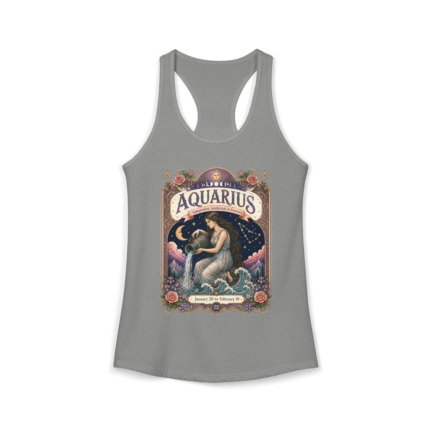 Aquarius Zodiac Women's Racerback Tank – Ornate Water Bearer Artwork