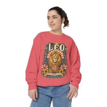 Leo Zodiac Garment-Dyed Sweatshirt – Mystic Lion Artwork
