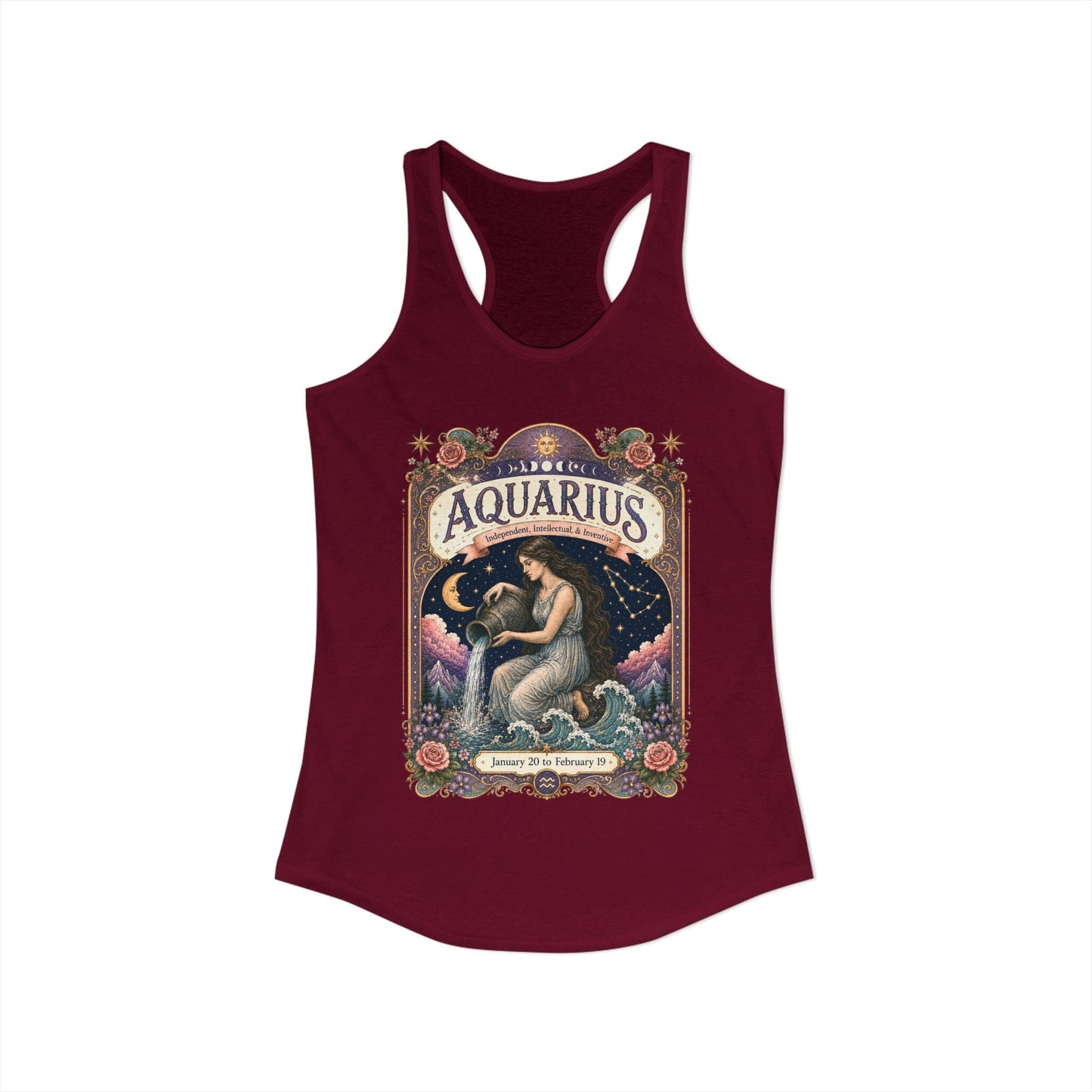 Aquarius Zodiac Women's Racerback Tank – Ornate Water Bearer Artwork
