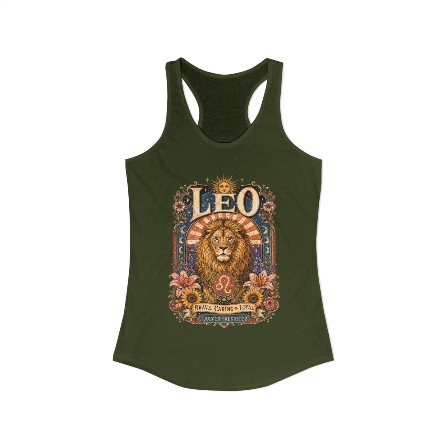 Leo Zodiac Women's Racerback Tank – Ornate Lion Artwork