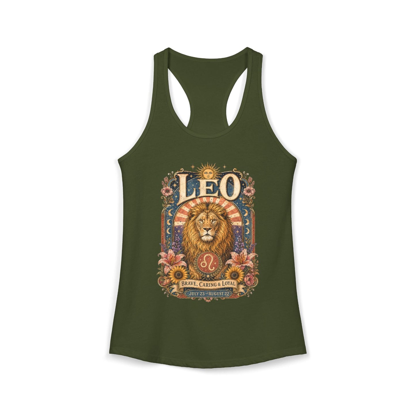 Leo Zodiac Women's Racerback Tank – Ornate Lion Artwork
