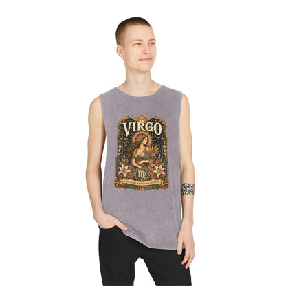 Virgo Zodiac Stonewash Tank Top – Cosmic Maiden Artwork