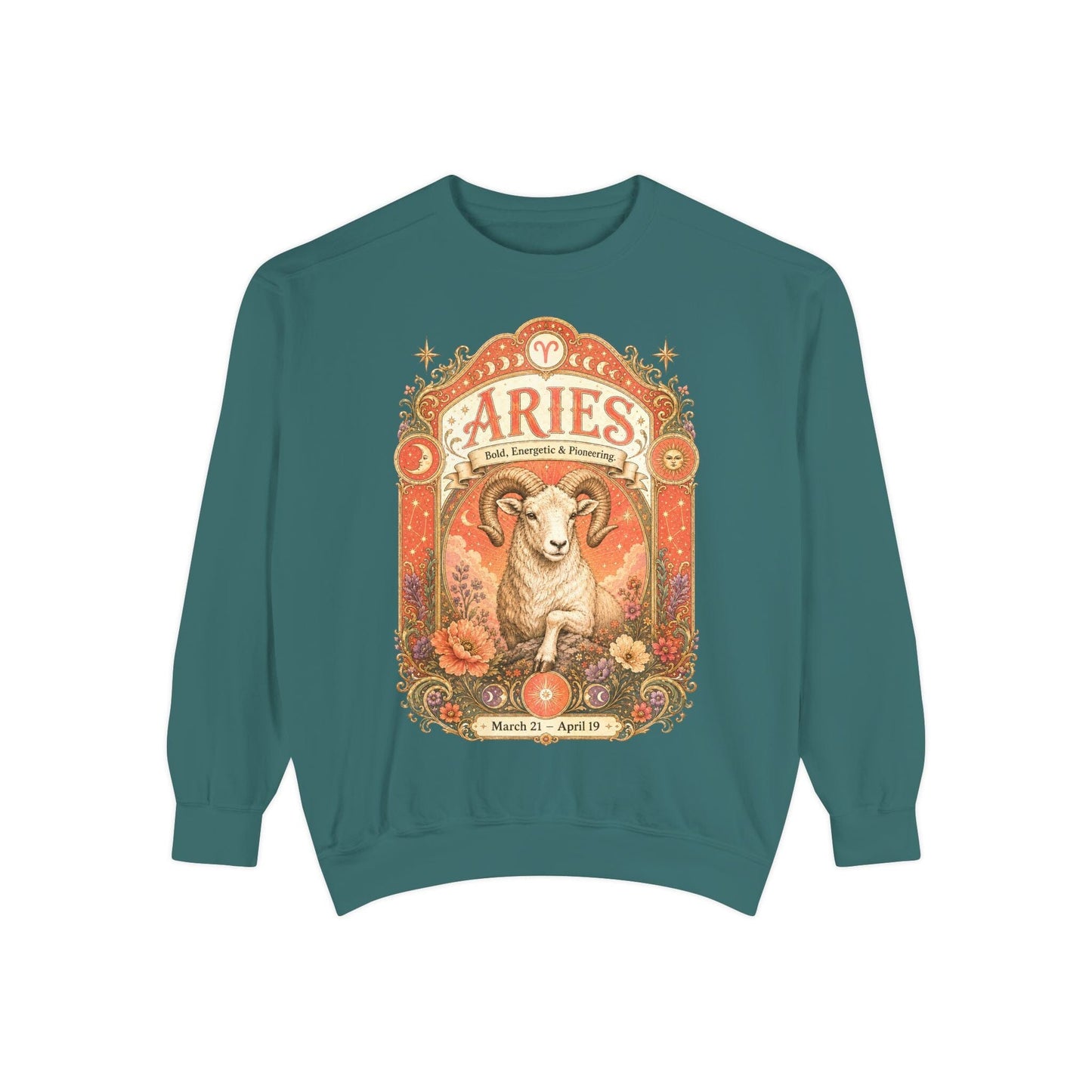 Aries Zodiac Garment-Dyed Sweatshirt – Mystic Ram Artwork