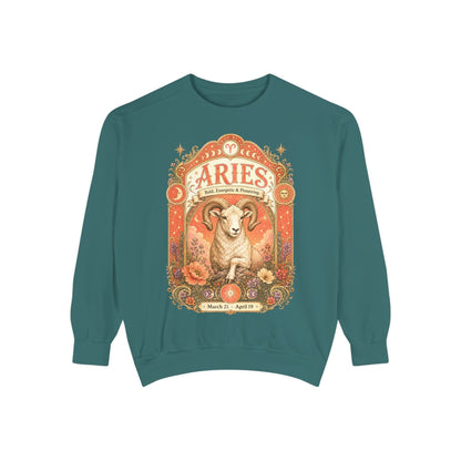 Aries Zodiac Garment-Dyed Sweatshirt – Mystic Ram Artwork