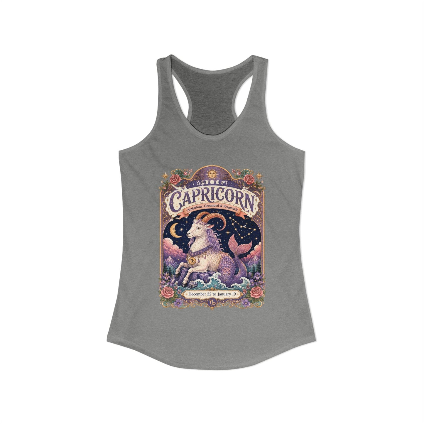 Capricorn Zodiac Women's Racerback Tank – Ornate Sea Goat Artwork