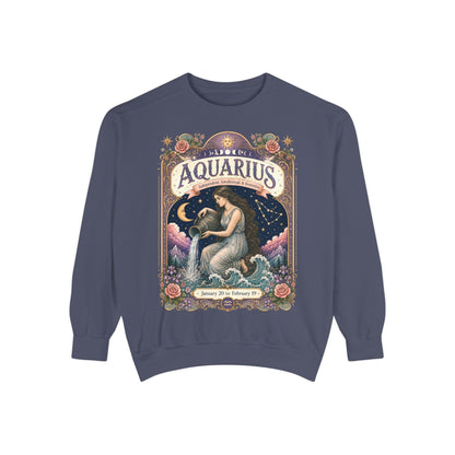 Aquarius Zodiac Garment-Dyed Sweatshirt – Mystic Water Bearer Artwork