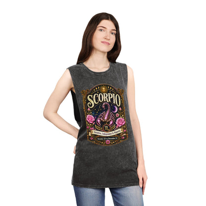Scorpio Zodiac Stonewash Tank Top – Cosmic Scorpion Artwork