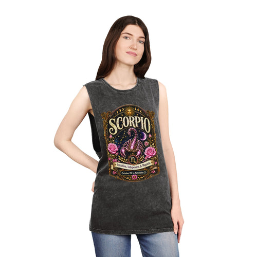 Scorpio Zodiac Stonewash Tank Top – Cosmic Scorpion Artwork