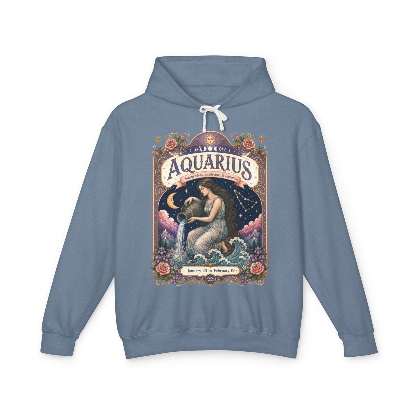 Aquarius Zodiac Hooded Sweatshirt – Enchanted Water Bearer Artwork